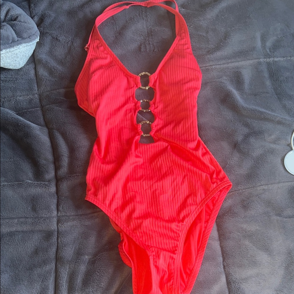 MICHAEL Michael Kors Bright Red Halter One-Piece Swimsuit